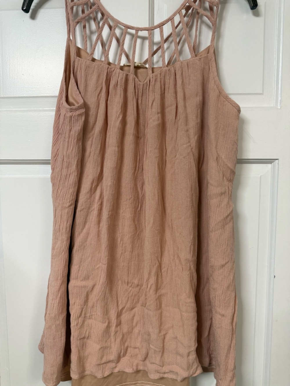 Blush Pink Woven Mini Dress with Lattice Back